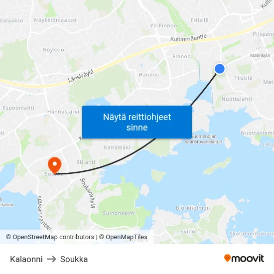 Kalaonni to Soukka map