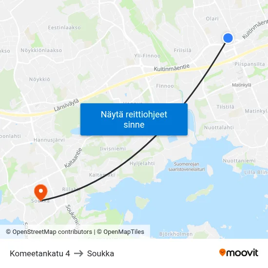 Komeetankatu 4 to Soukka map