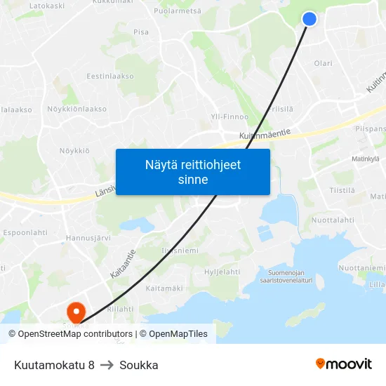 Kuutamokatu 8 to Soukka map