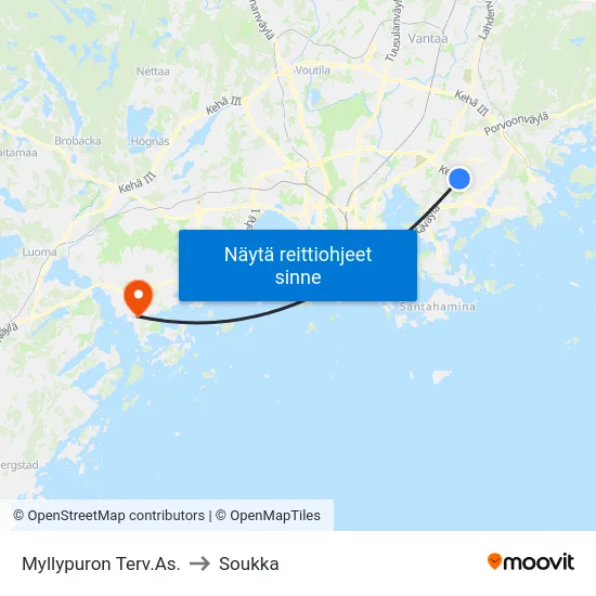 Myllypuron Terv.As. to Soukka map