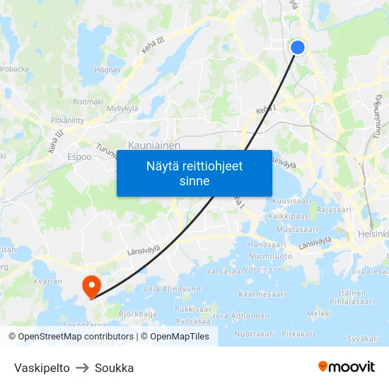 Vaskipelto to Soukka map