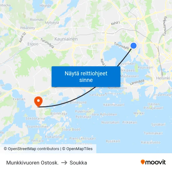 Munkkivuoren Ostosk. to Soukka map