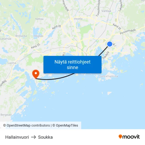 Hallainvuori to Soukka map