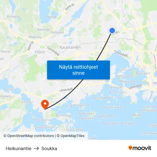 Heikunantie to Soukka map