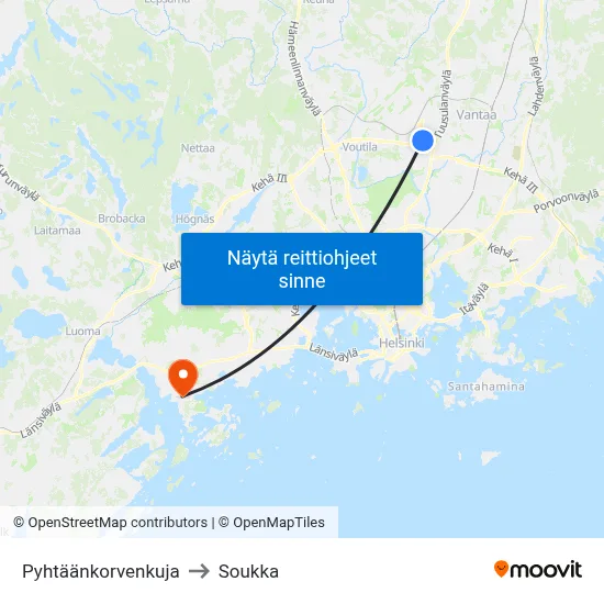 Pyhtäänkorvenkuja to Soukka map