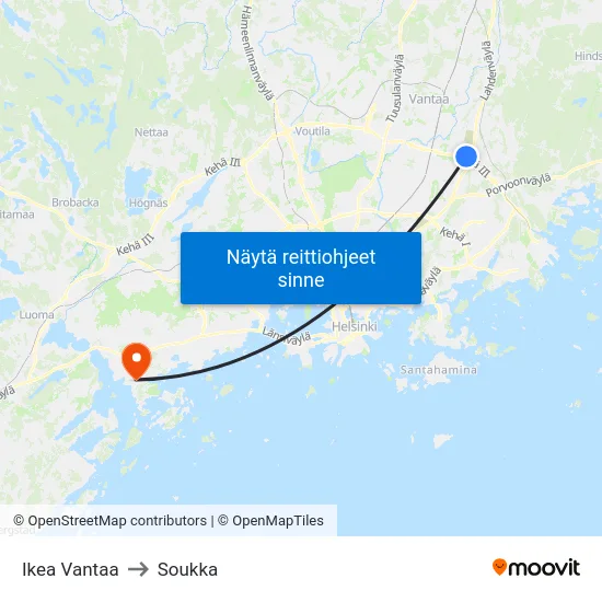 Ikea Vantaa to Soukka map