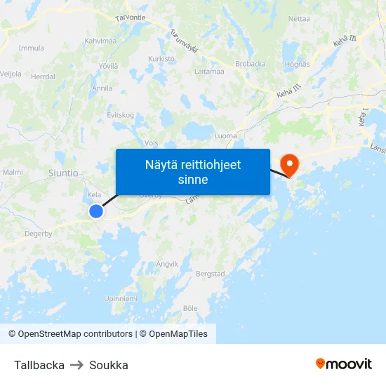 Tallbacka to Soukka map