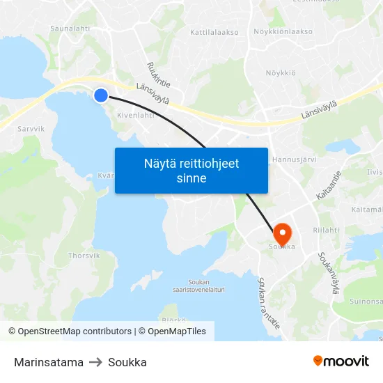 Marinsatama to Soukka map