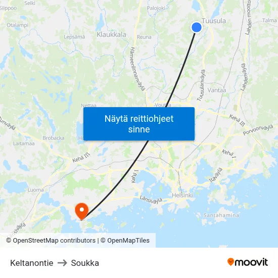 Keltanontie to Soukka map