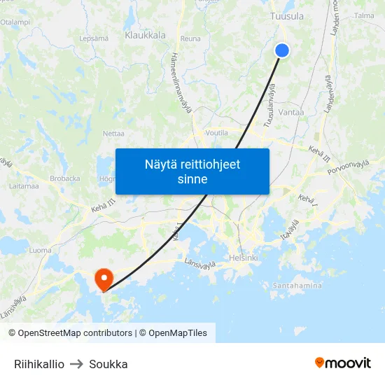 Riihikallio to Soukka map