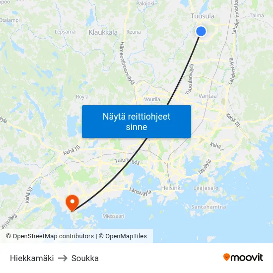 Hiekkamäki to Soukka map
