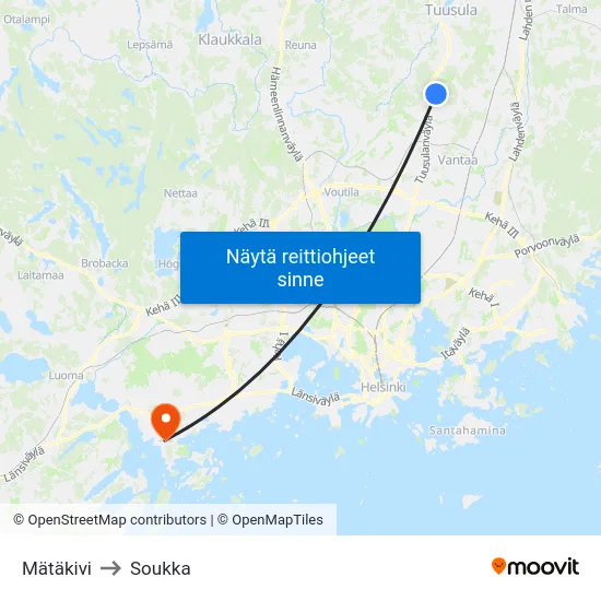 Mätäkivi to Soukka map