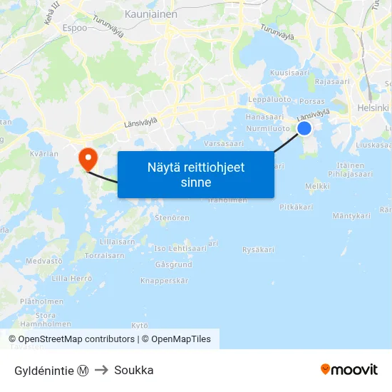 Gyldénintie Ⓜ️ to Soukka map