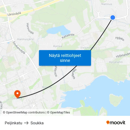 Peijinkatu to Soukka map