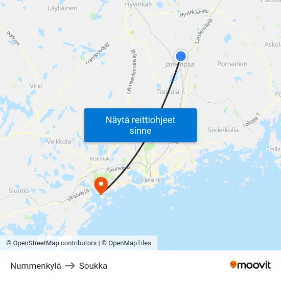 Nummenkylä to Soukka map