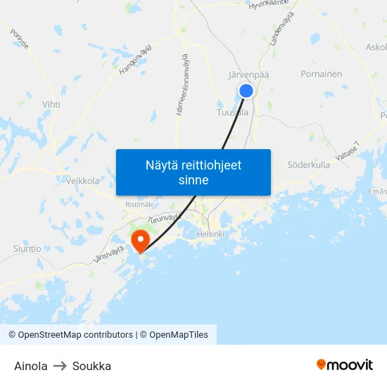 Ainola to Soukka map