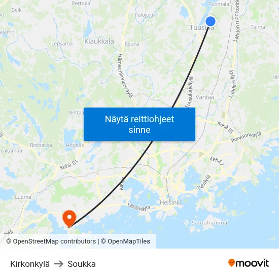 Kirkonkylä to Soukka map