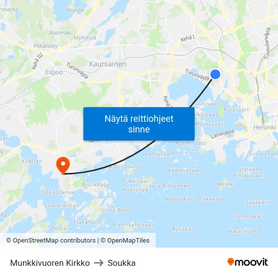 Munkkivuoren Kirkko to Soukka map