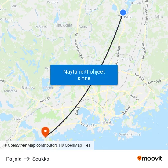 Paijala to Soukka map