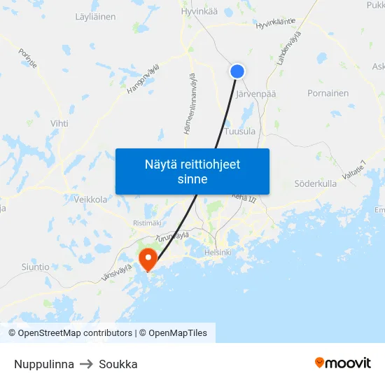 Nuppulinna to Soukka map