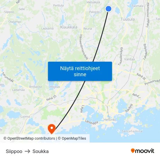 Siippoo to Soukka map