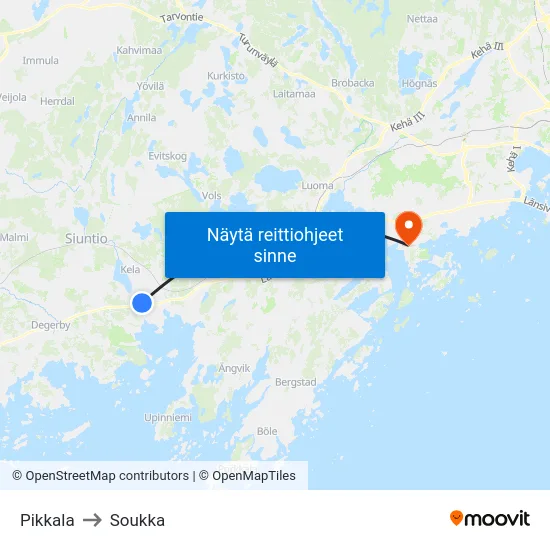 Pikkala to Soukka map