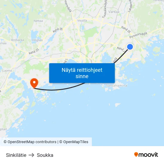Sinkilätie to Soukka map