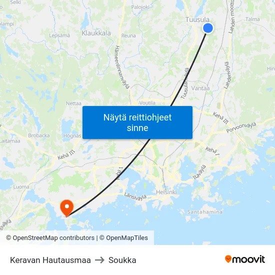 Keravan Hautausmaa to Soukka map