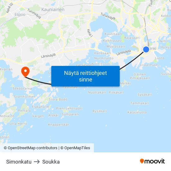 Simonkatu to Soukka map