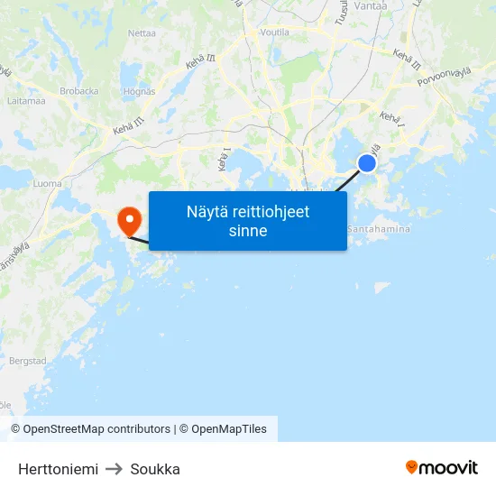 Herttoniemi to Soukka map