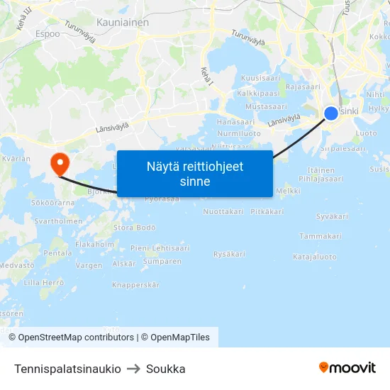 Kamppi to Soukka map