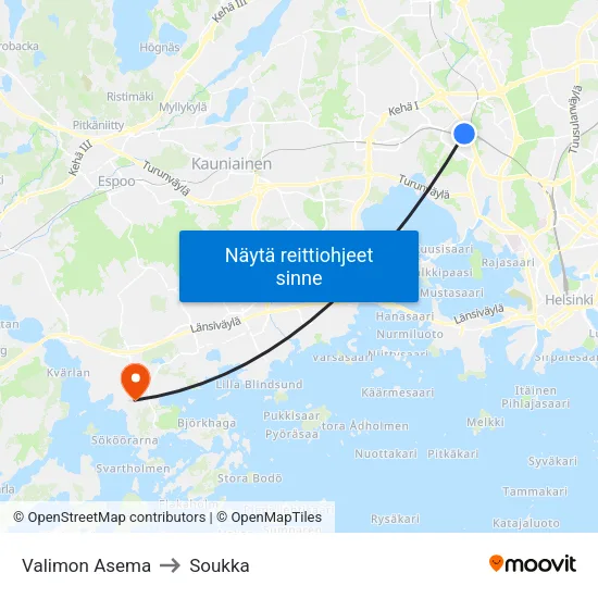 Valimon Asema to Soukka map