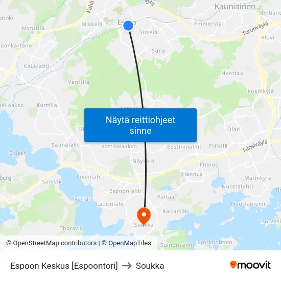 Espoon Keskus [Espoontori] to Soukka map