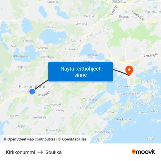 Kirkkonummi to Soukka map