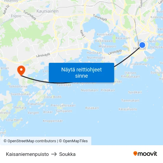 Kaisaniemenpuisto to Soukka map
