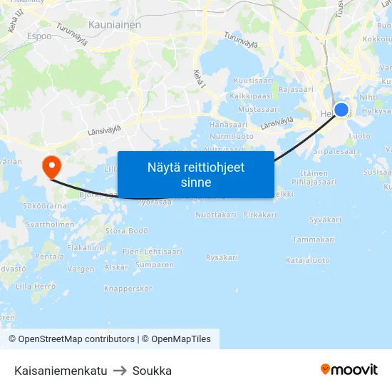 Kaisaniemenkatu to Soukka map