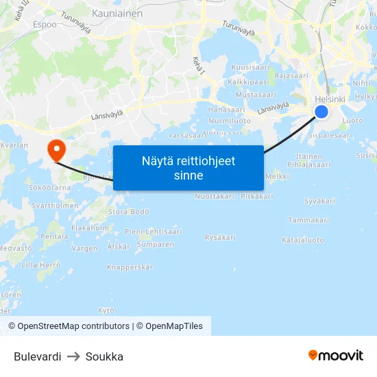 Bulevardi to Soukka map