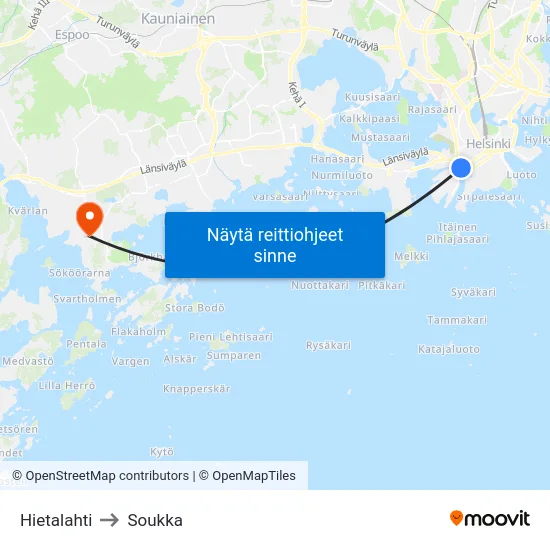 Hietalahti to Soukka map