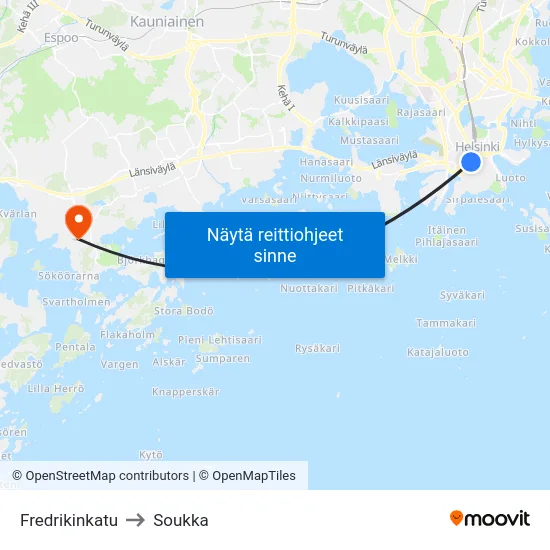 Fredrikinkatu to Soukka map