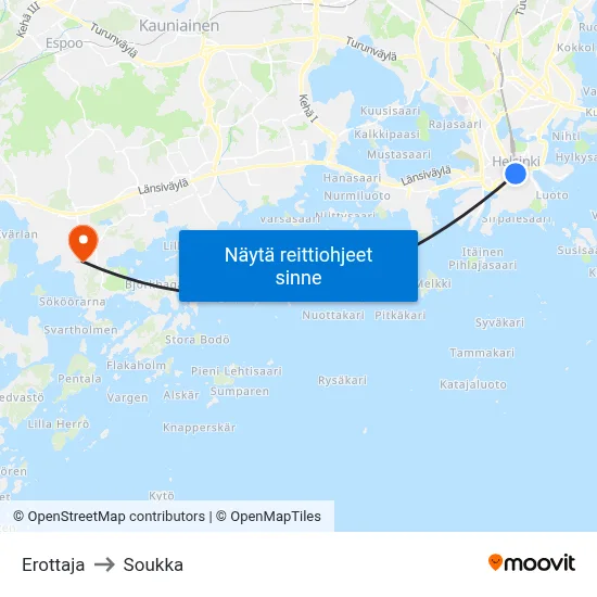 Erottaja to Soukka map