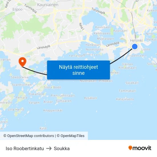 Iso Roobertinkatu to Soukka map