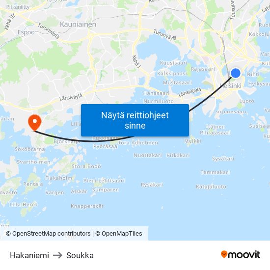 Hakaniemi to Soukka map