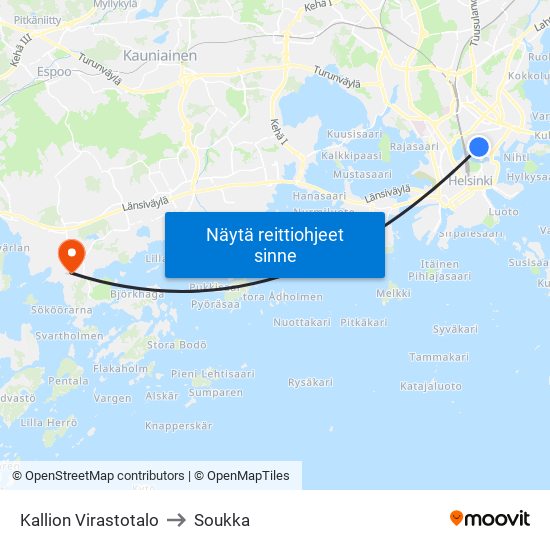Kallion Virastotalo to Soukka map