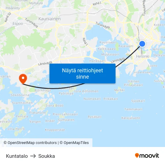 Kuntatalo to Soukka map