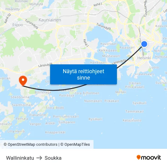 Wallininkatu to Soukka map