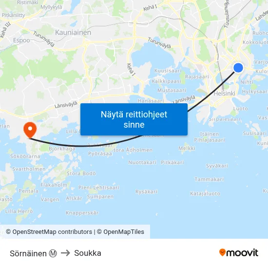 Sörnäinen Ⓜ️ to Soukka map