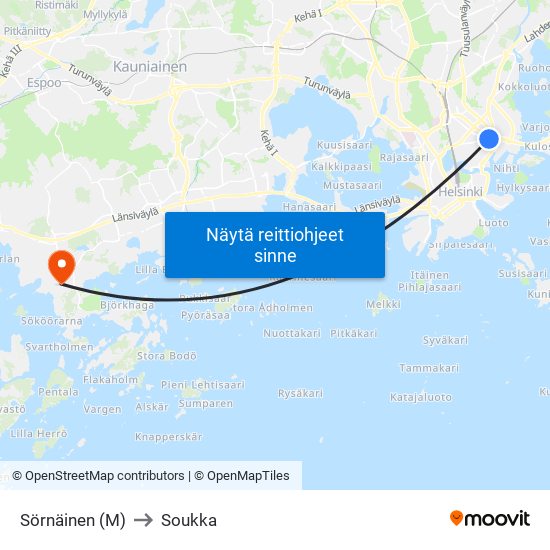 Sörnäinen (M) to Soukka map