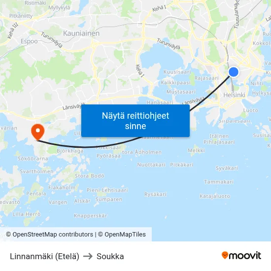 Linnanmäki (Etelä) to Soukka map