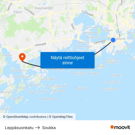 Leppäsuonkatu to Soukka map