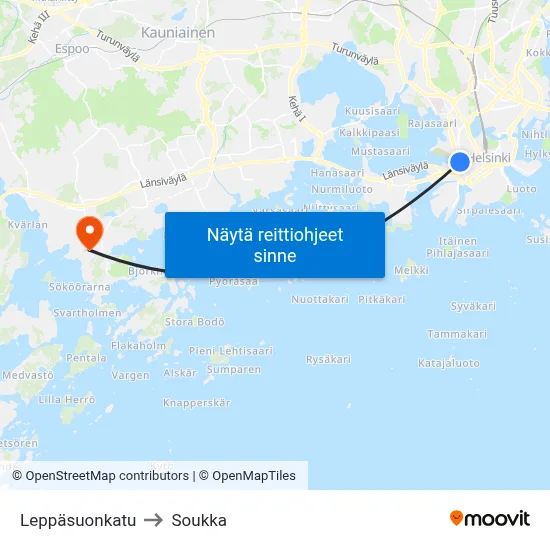 Leppäsuonkatu to Soukka map